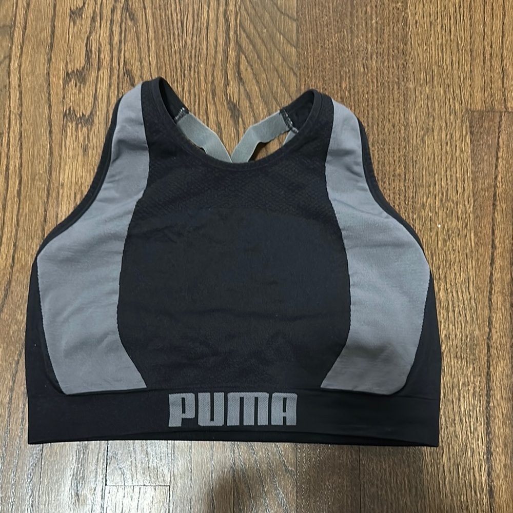 Puma Black and Gray Sports Bra With Criss Cross Straps